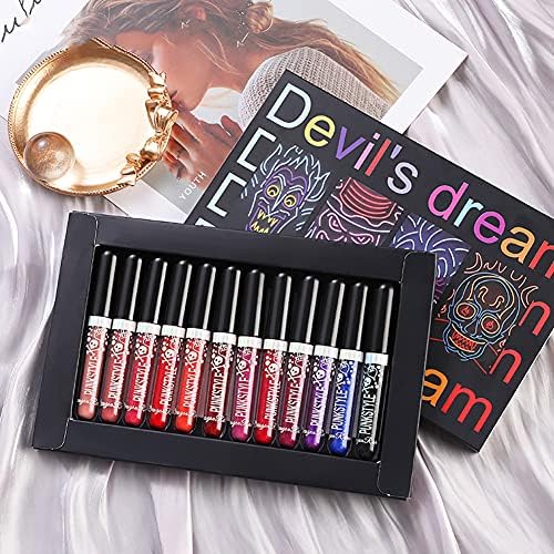 12 Colors Glitter Lipstick Set Shimmer Lip Gloss Kit Diamond Shining Liquid Lipstick for Party, Masquerade, Cosplay, Halloween Makeup (A)