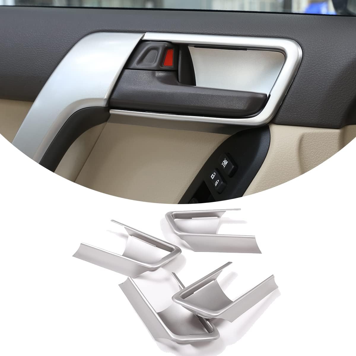 TongShengABS Car Interior Door Bowl Cover Trim 4PS Fit for Toyot@ Land Cruiser Prado FJ150 150 2014 2015 2016 2017 2018 Interior Car Accessories (Silver)