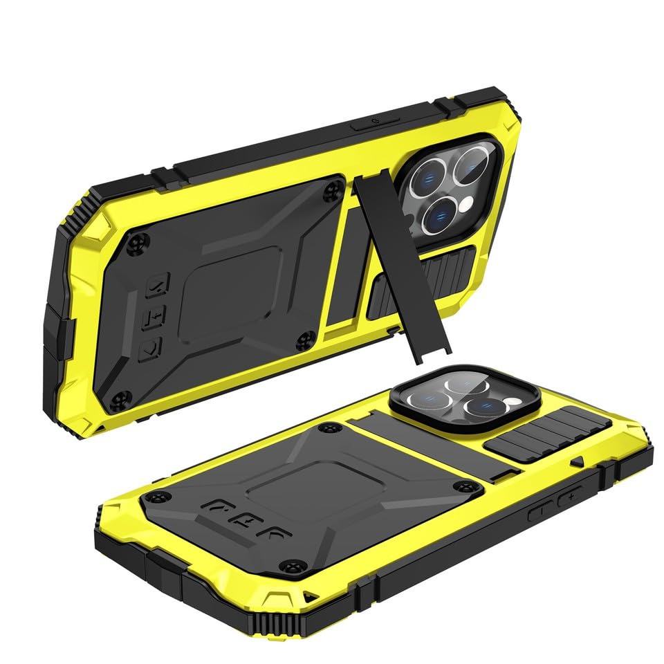 Coque complète iPhone 13 Pro jaune silicone rigide antichoc métal robuste - 4