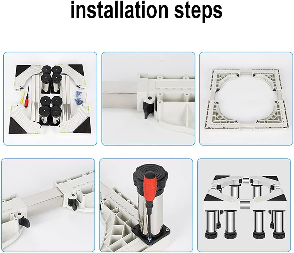調節可能な洗濯機スタンドベース高さ17 32cm長さ42 66cm冷蔵庫＆食器洗い機ホルダー防振マット家電のサポート強化