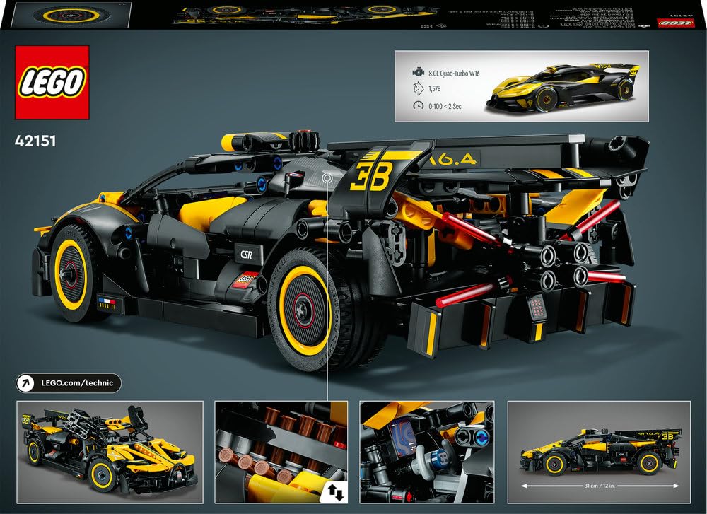 LEGO Technic Bolid Bugatti Wyścigówka z Klocków, Kreatywne Zabawki Inżynieryjne, Kultowy Samochód Sportowy do Budowania z Klocków dla Kolekcjonerów, Pomysł na Prezent dla Dziecka, 42151