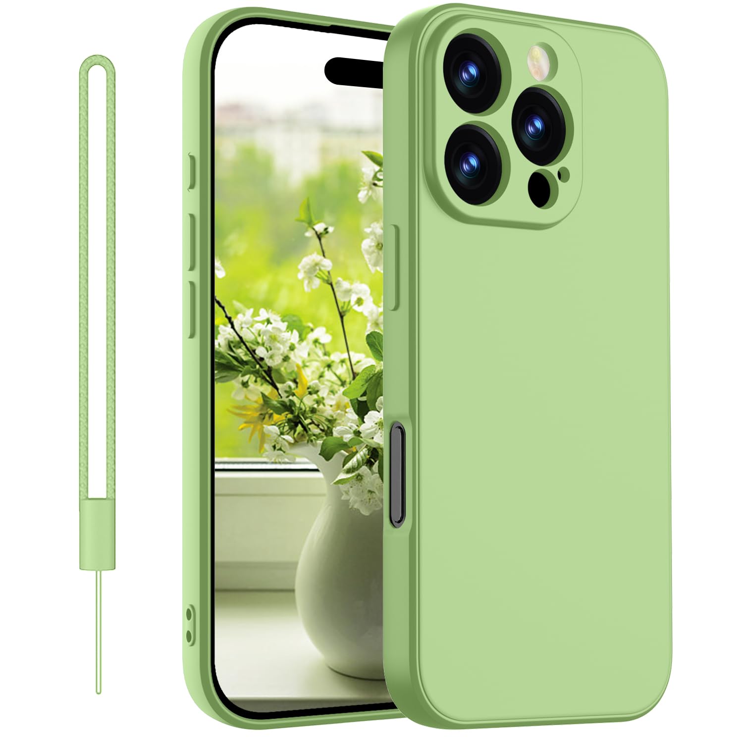 Coiwxmoi Cover per iPhone 16 Pro 6,3 con Cordino, Custodia con Laccio Collana Tracolla Regolabile Sottile Silicone Morbido TPU Bumper Antiurto AntiGraffio Protettiva Case per iPhone 16 Pro, Cachi