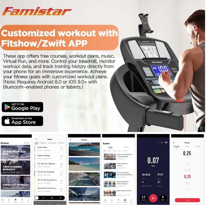 Generic Model 1131 Treadmill console with app control interface examples for Fitshow/Zwift