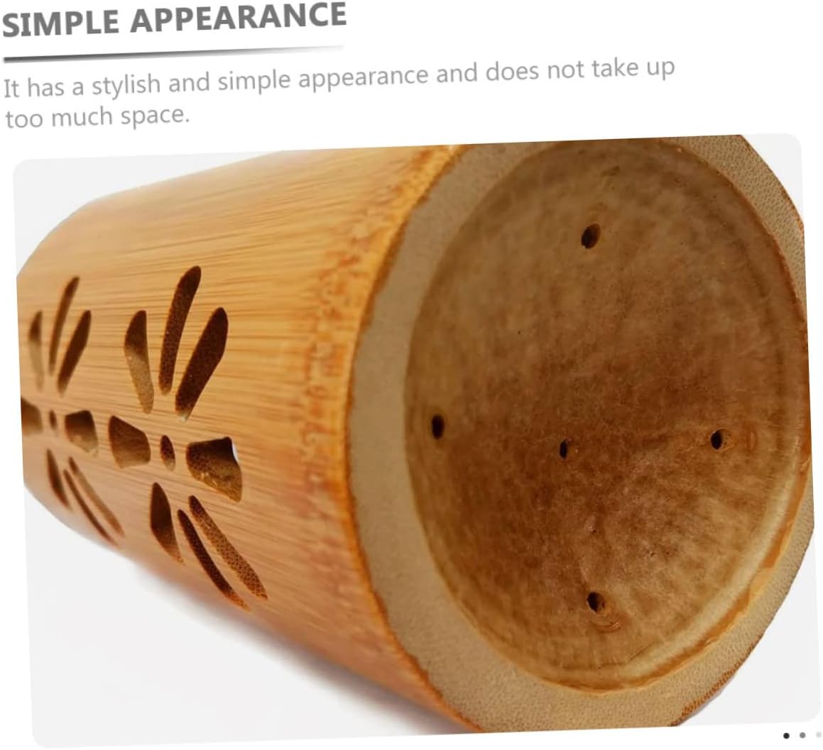 Hollowed Bamboo Chopsticks Holder Lid Kitchen Utensils Organizer 4-Slot Cutlery Holder for Home 100% Natural Bamboo for Kitchen Counter Storage Style