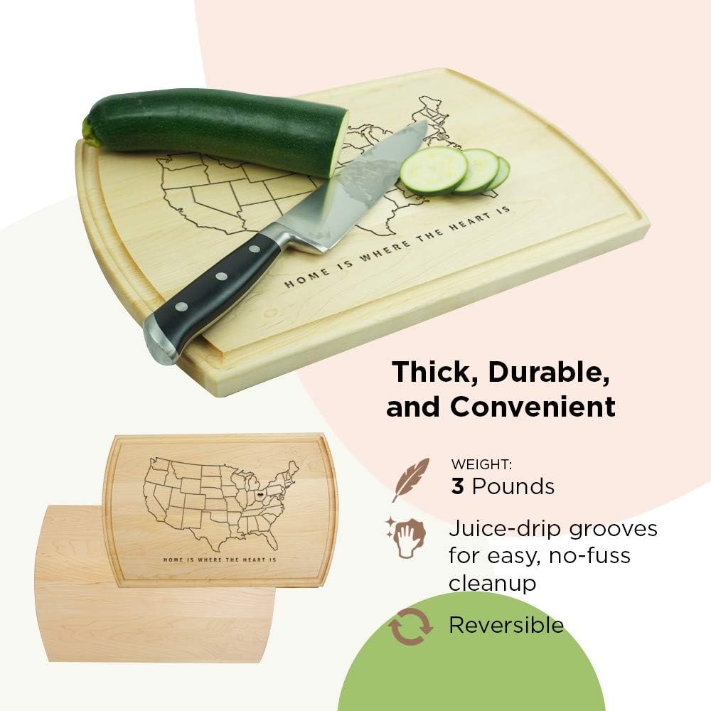 Ohio State Lines-Wooden Cutting Board for Kitchen Juice Groove Natural Custom Engraved in USA, Ideas for Appreciation Anniversary Wedding Birthday, Housewarming Present (Maple 10.5x16 Inch)