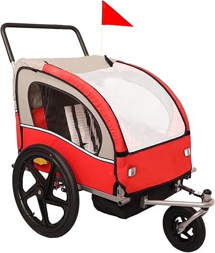 Remolque y cochecito de bicicleta para niños de 2 asientos, remolque de bicicleta y cochecito 2 en 1 para 2 niños, plegable con rueda delantera,
