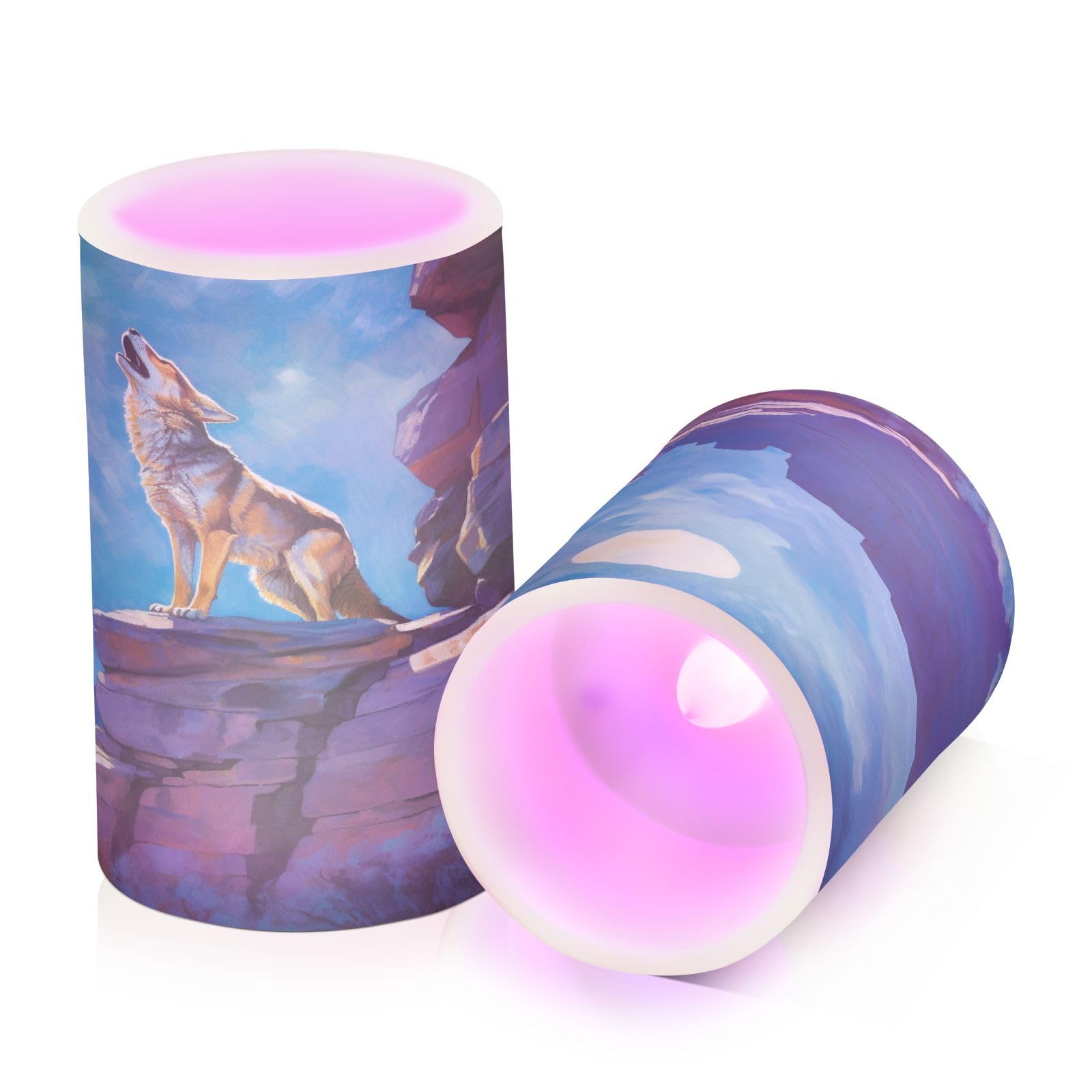ALAZA Wolf (28) Flickering Flameless Candles Battery Operated with Remote Timer,Tea Light Candles LED Pillar Votive Candles Set of 2 for Outdoor Indoor Decorations