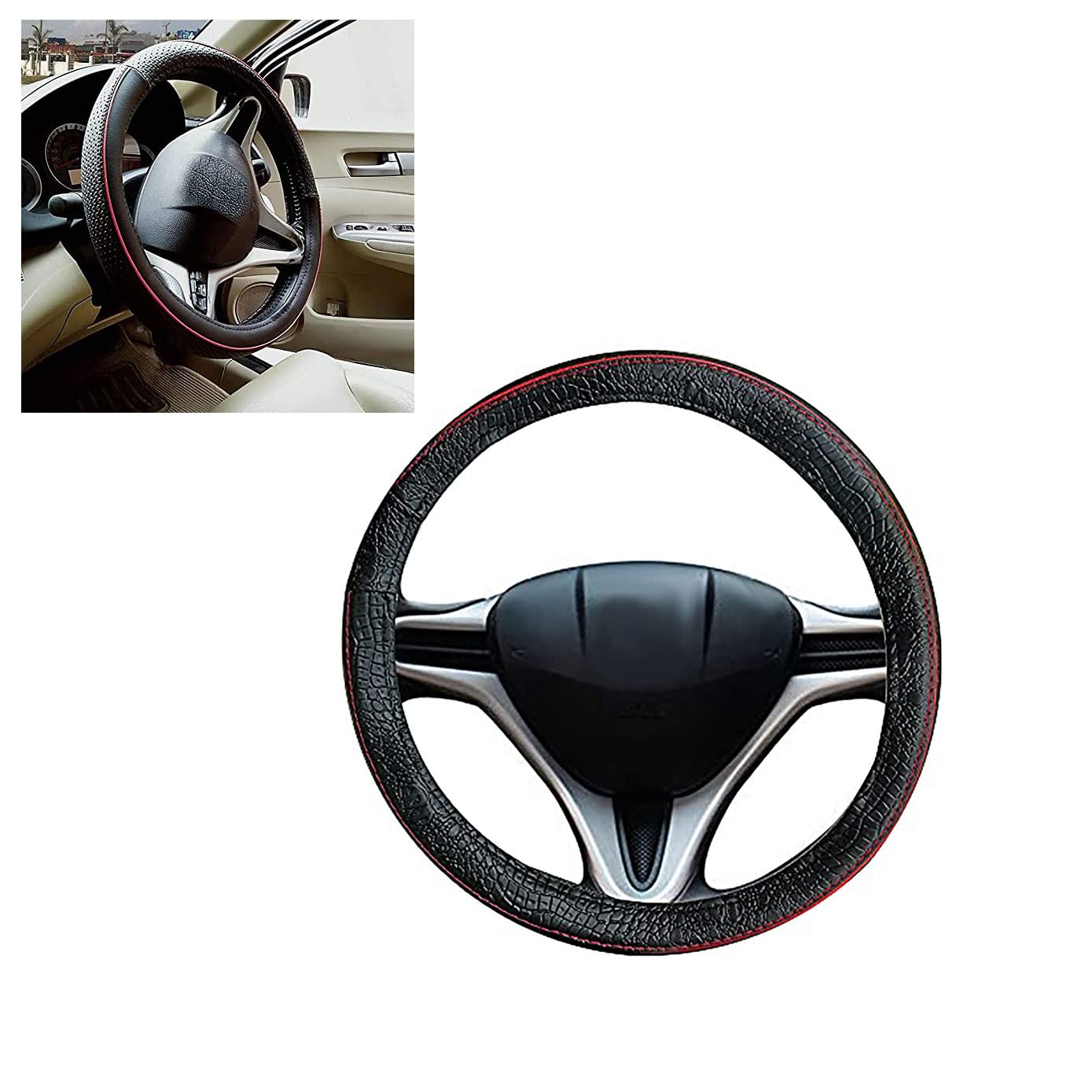 Autopearl Adinox Ring Type Car Steering Wheel Cover (Diamond Black Red