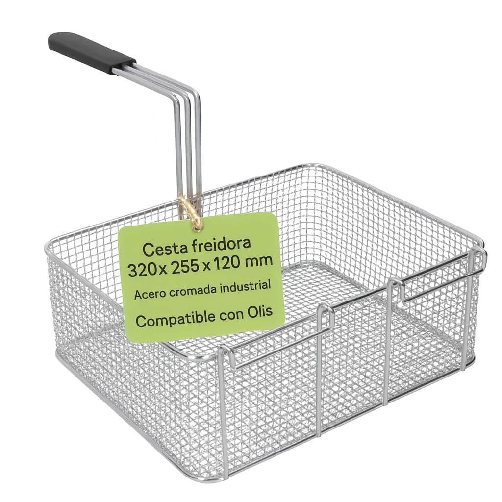 CubetasGastronorm ® Cesta Freidora 320x255x120 Mm Acero Cromado Mango Termoaislado Recambio Industrial compatible con Olis Baron Bartscher Metos Freidoras Gas Coccion Hosteleria Reparacion Hogar