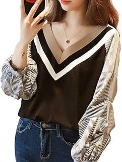 【1/2style】最終セール レディース ニットプルオーバー ストライプ シャツ レイヤード風 Vネック 長袖 トップス きれいめ