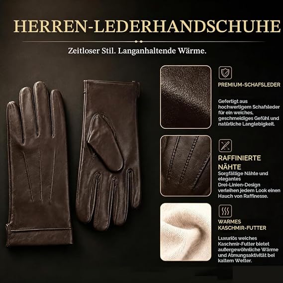 Harssidanzar Men's Leather Gloves Cashmere Lined Warm Touchscreen Gloves SM052EU