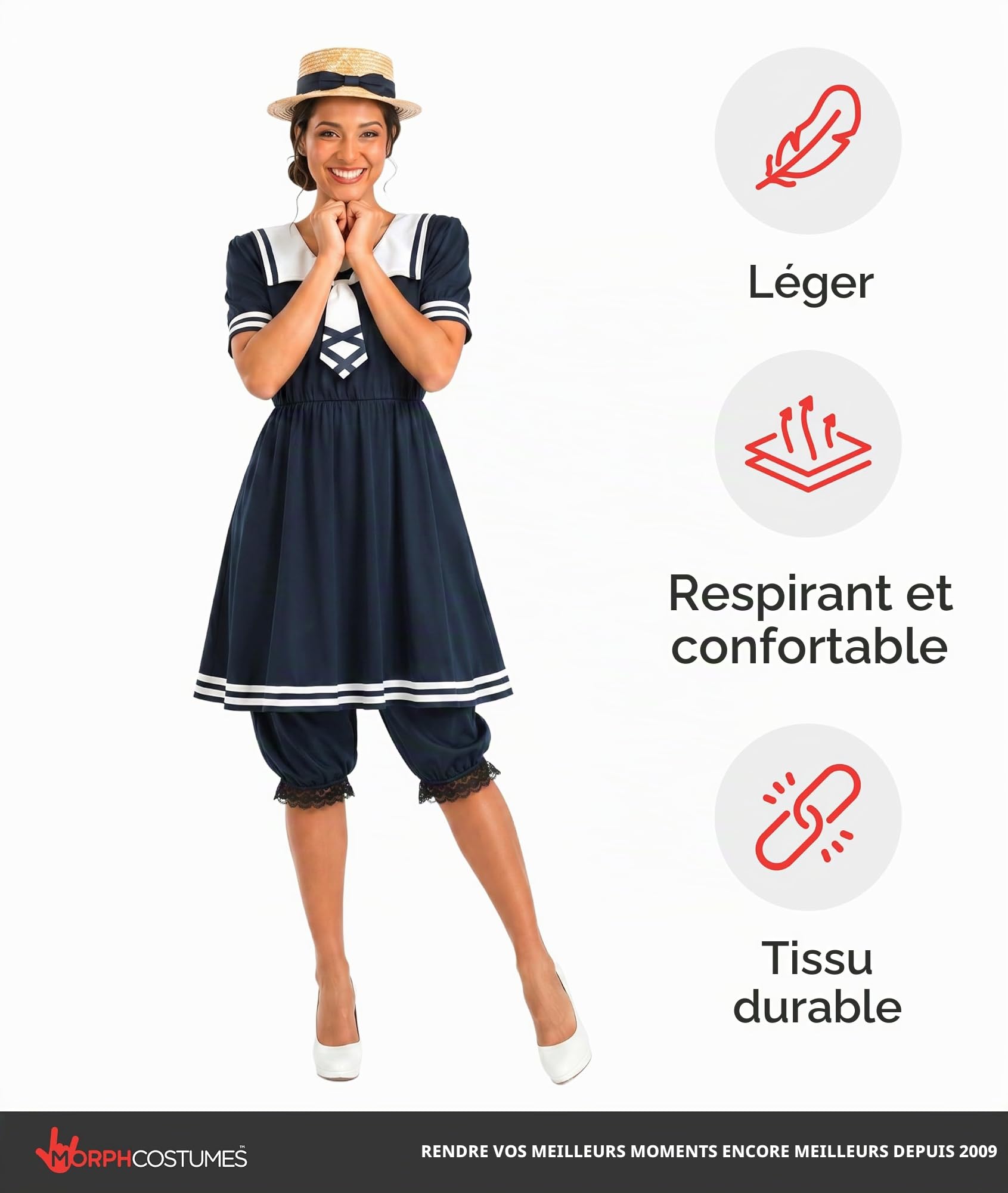 Fun Shack Deguisement Victorien Femme, Costume Baigneuse Halloween | Robe, Bloomer Assorti & Chapeau, Look Victorien d'Antan, À Enfiler, Parfait pour Halloween, Idéal pour se Déguiser
