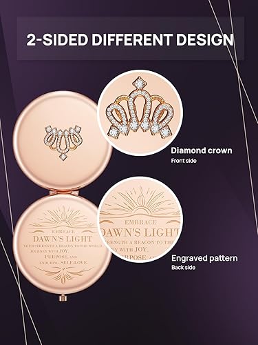 Miniatura 2 de OMIRO Espejo compacto con aumento 1X/10X, corona pequeña, espejo de maquillaje de bolsillo grabado, regalo para mujer y mamá (oro rosa) Oro rosa