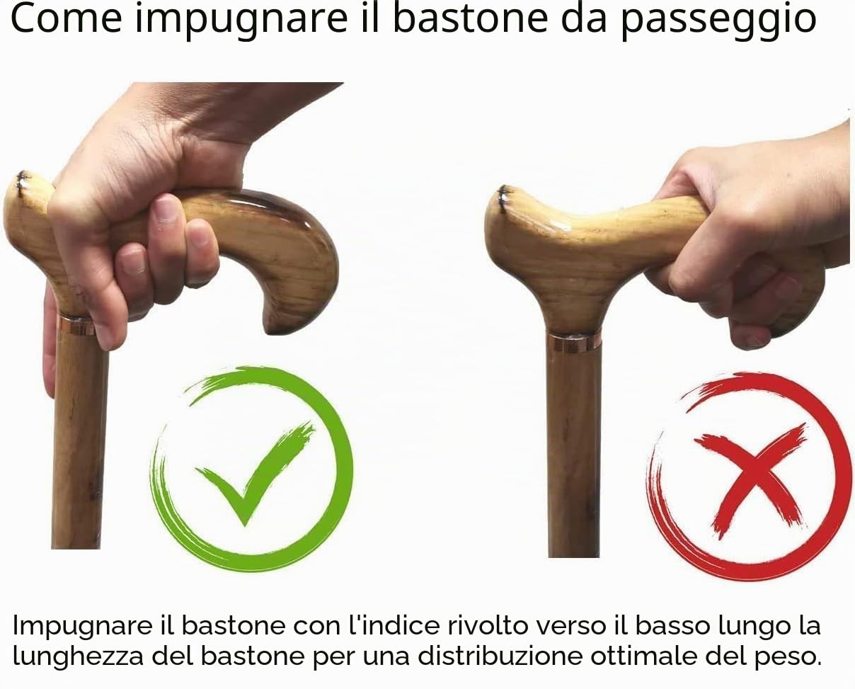 TAMAKA Bastone da passeggio da uomo realizzato a mano, manico bruciato, in legno, con colletto, 94 cm