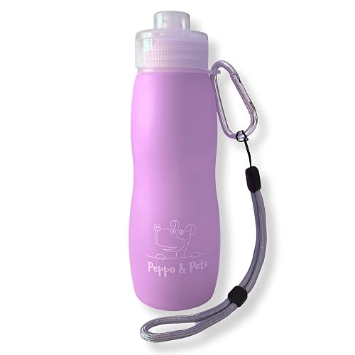 Peppo and Pets-Botella Pipi Perro silicona-400 ml-Válvula Anti Goteo-Chorro a presión (Color Lila)