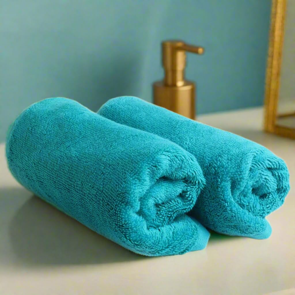 HEELIUM Bamboo Hand Towel | Ultra Absorbent & Anti-Bacterial | 3X Softer Than Cotton Towels | 65 X 40 cm - 600 GSM | Pack of 2 - Teal-picture-27