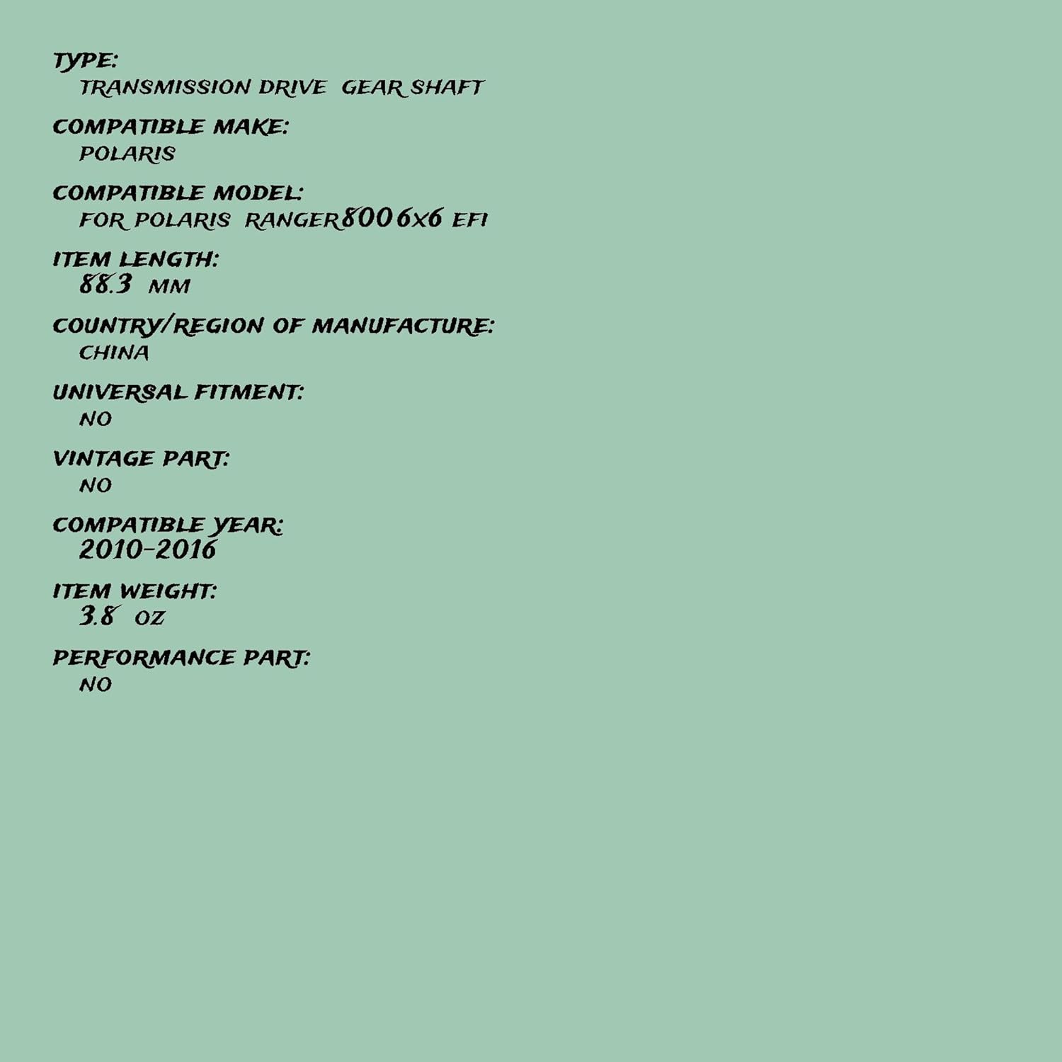 Replacement Transmission Drive Gear Shaft For Polaris Ranger 800 6x6 EFI 2010-2016