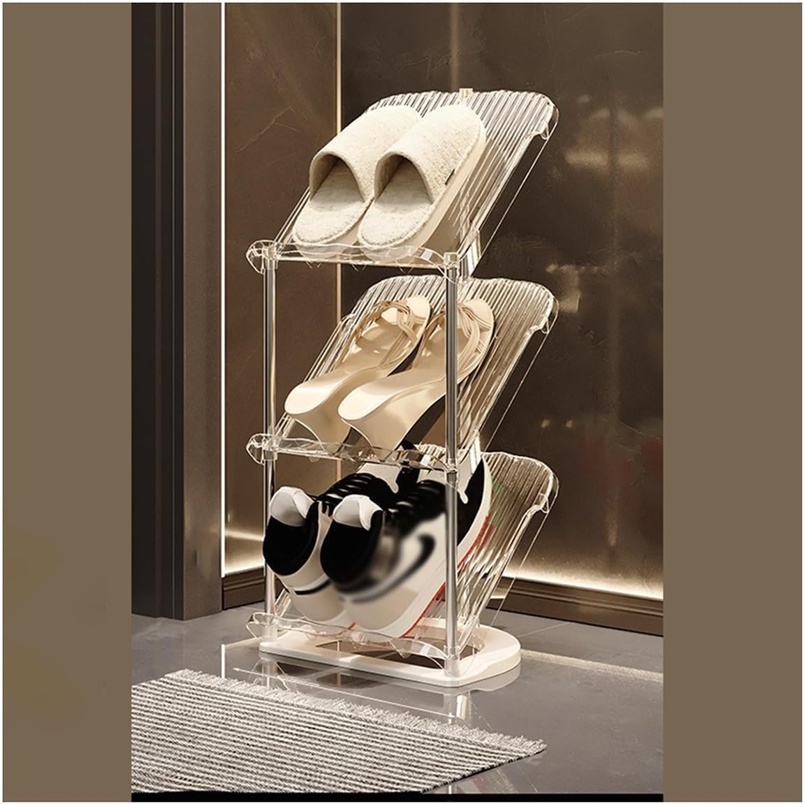STAR WORK Plastic Adjustable Shoe Slots Organizer,Transparent Shoe Stackers Shoe Rack Holder Space Savers Multi-Layer Stack Foldable Shoe Racks for Closet Stand Organization. (3 Layer)