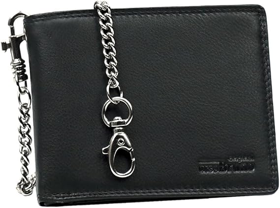 Black Wallet with Chain in High-Quality Leather Landscape Format Biker Wallet with Chain Wallet Wallet Men Black
