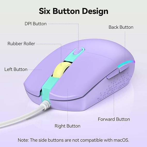 TECKNET Wired Mouse - USB Corded Mouse with RGB Backlit Full Size Optical Silent Mouse with Side Buttons,LED Plug and Play Wired Connection Office Mice for Desktop,PC,Laptop