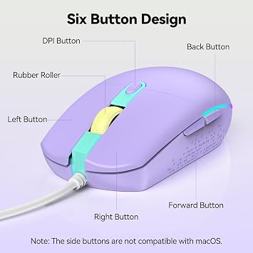 TECKNET Wired Mouse - USB Corded Mouse with RGB Backlit Full Size Optical Silent Mouse with Side Buttons,LED Plug and Play Wired Connection Office Mice for Desktop,PC,Laptop