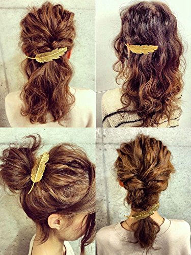 1Gold+1Silver Clips Leaves Feather Style Hairpin Edge Clip Punk Women Girl Hair Clip Pin Barrettes Accessories Hairpin Bobby Pin Wedding Bridesmaids Bridal Headwear Headdress Styling Styler