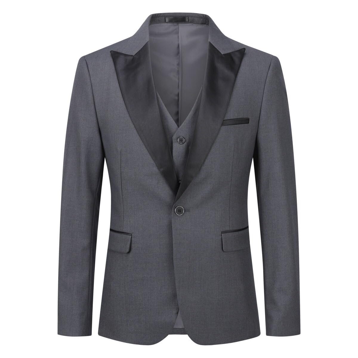 YOUTHUP Abito da Uomo Slim Fit a 3 Pezzi con Risvolto a Scialle Elegante Giacca da Smoking da Sposa con Gilet,Grigio,S