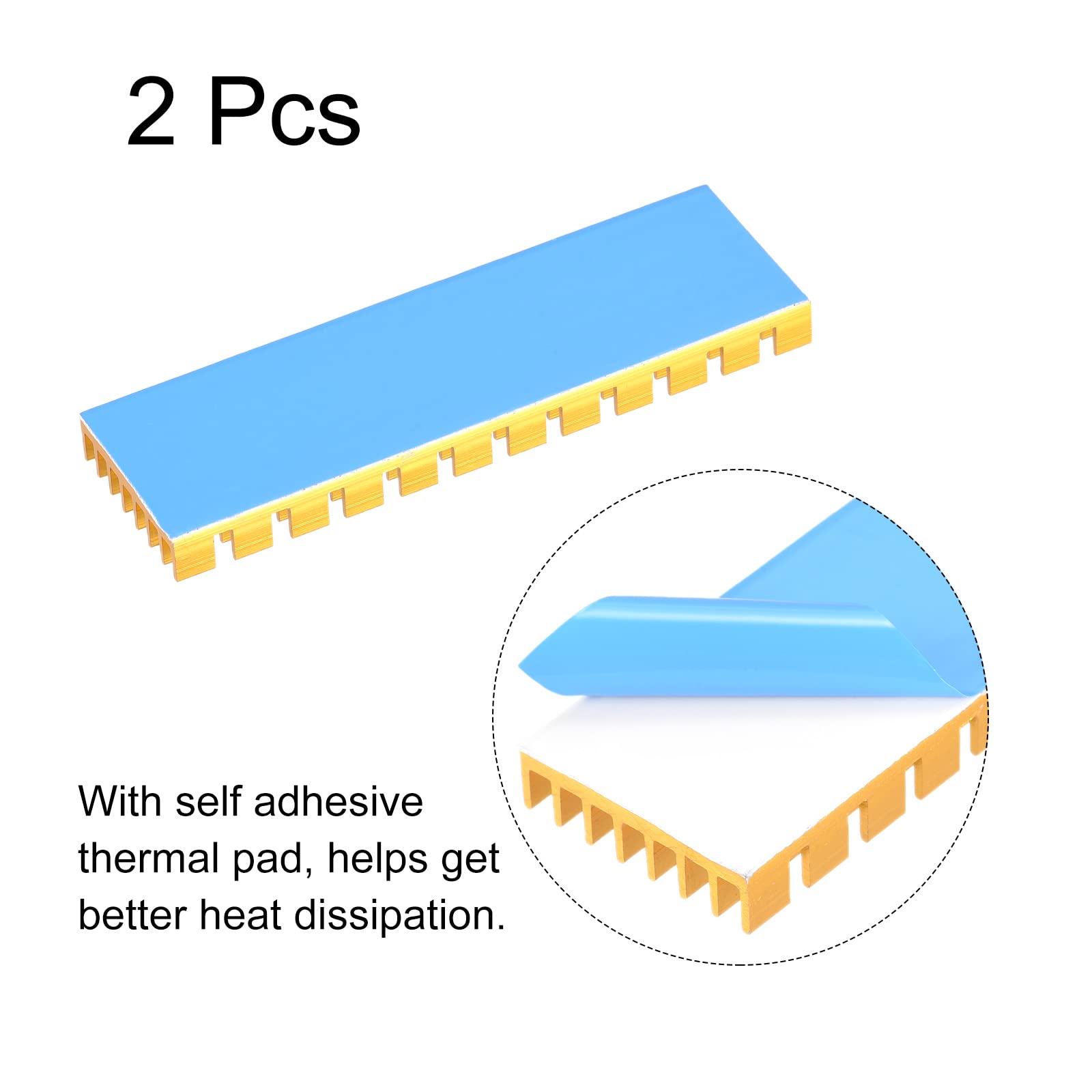 sourcing map Zestaw 2 radiatorów M.2 SSD z podkładką termiczną ze stopu aluminium, do PC, 70 x 22 x 6 mm, złoty