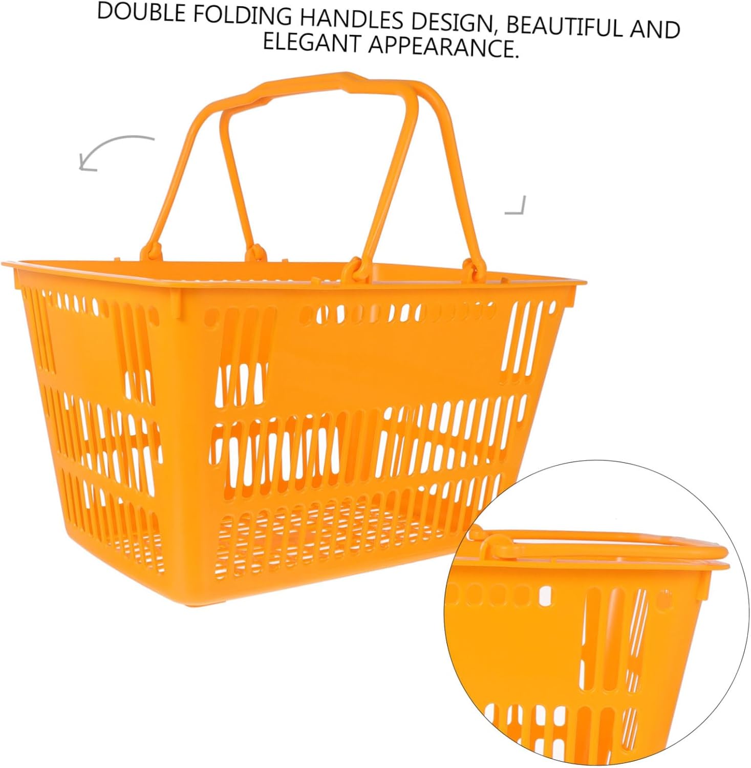 Thickened Double Handles Shopping Basket Orange Plastic Grocery Storage Holder with Hollow-Out Design for Vegetable Harvest and Supermarket Use