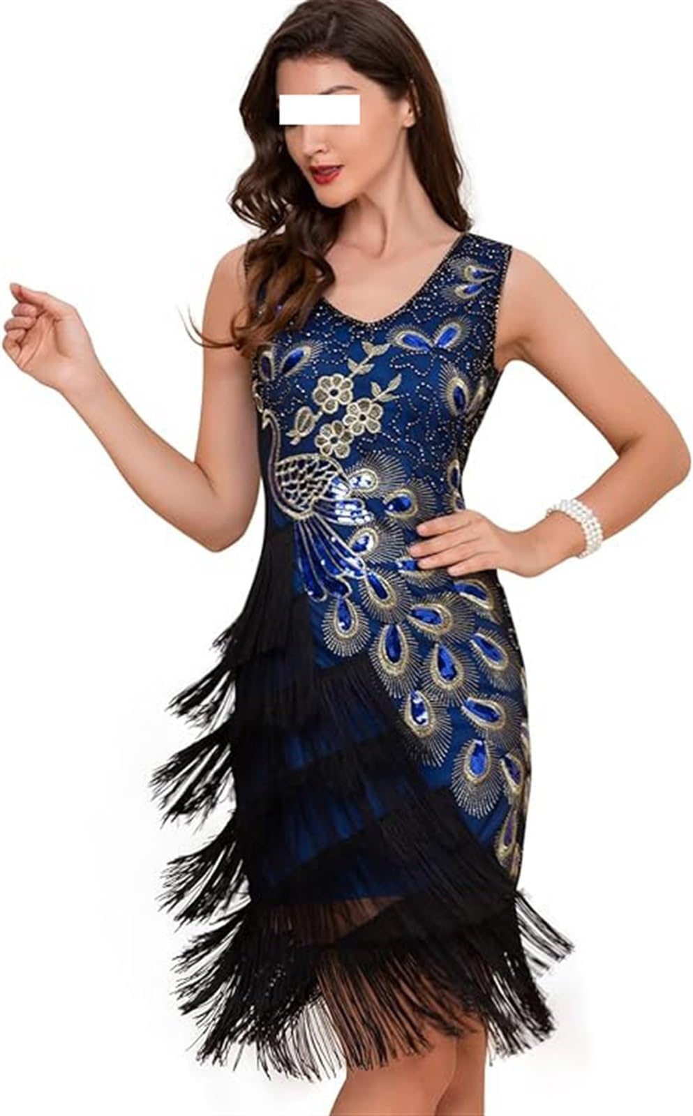 THE WHITE SHOPTHE WHITE SHOP 1920s Vintage Peacock Sequined Dress Gatsby Fringed Flapper Dress Roaring 20s Party Dress (Color : Blue, Size : XX-Large)