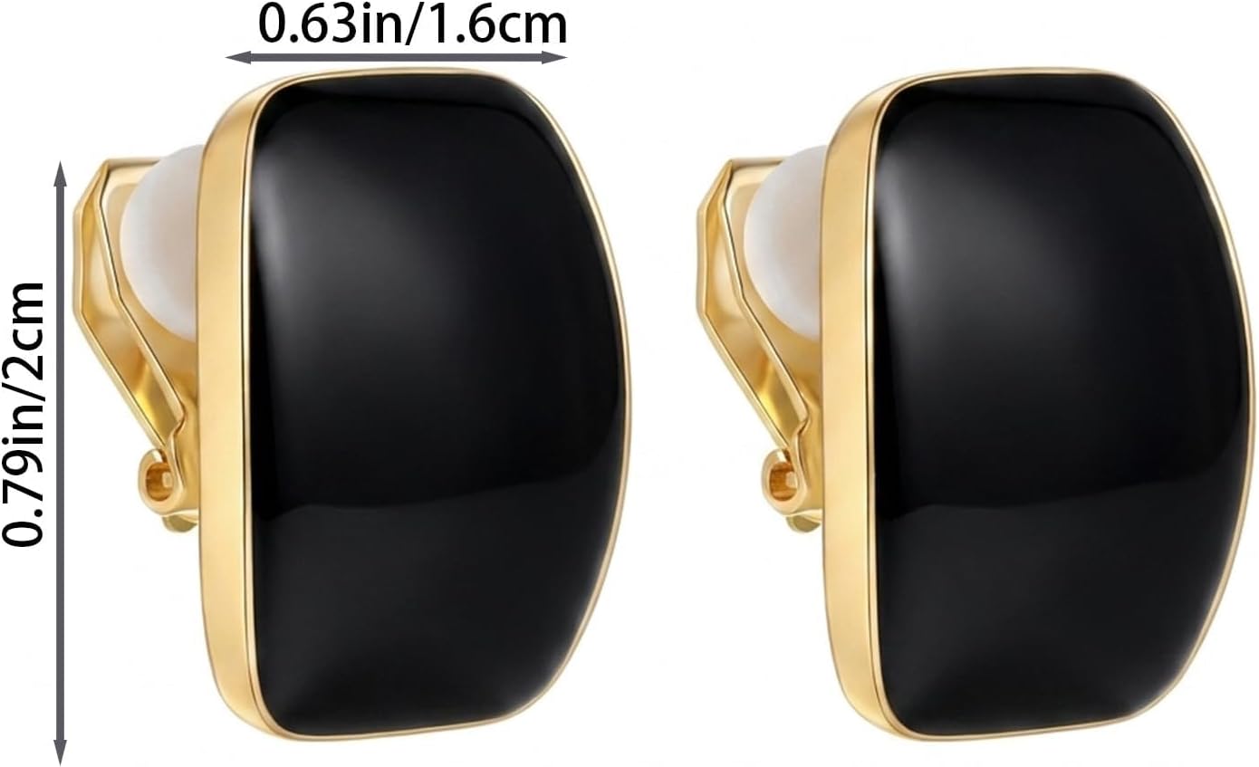 Gold Plated Cute Square Clip On Earrings, Non Pierced Clips Comfort Fit Invisible Lightweight Women's Clip On Earrings for Party Daily Wear