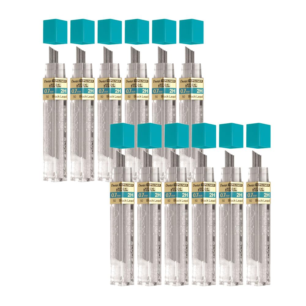 Pentel Super Hi-Polymer Lead Refill, (0.7mm) Medium, 2H, 144 Pieces of Lead, 12 Tubes of Lead (50-2H)