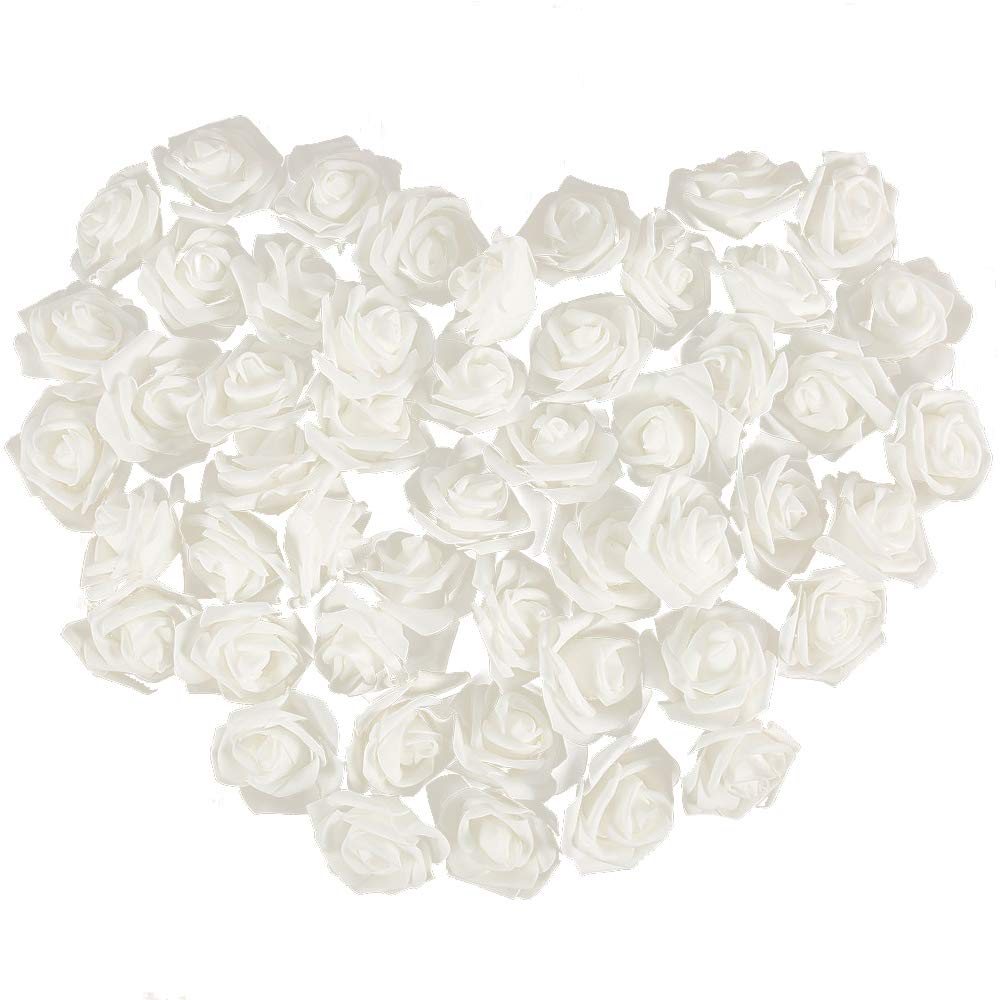 seebesteu 7cm Artificial Foam Roses Flowers for Bridal Bouquet DIY Decoration for Wedding Party Home, white, 100 pcs