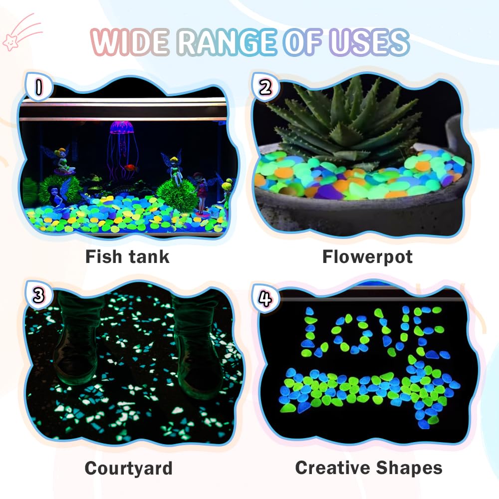 1000pcs Colorful Glow in the Dark Rocks, Outdoor Night Fruity Solar Guide Pebbles, Magical Luminous Rocks Landscaping Gravel Fish Tank Aquarium Stepping Yard Decor (Multicolor-1000pcs)