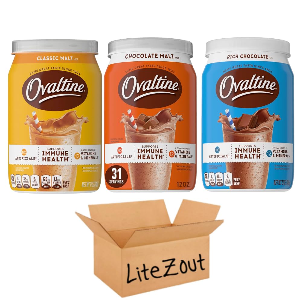 Ovaltine Powdered Drink Mix Variety: Classic Malt, Chocolate Malt, Rich Chocolate Mix, 12 oz (Pack of 3), by Litezout
