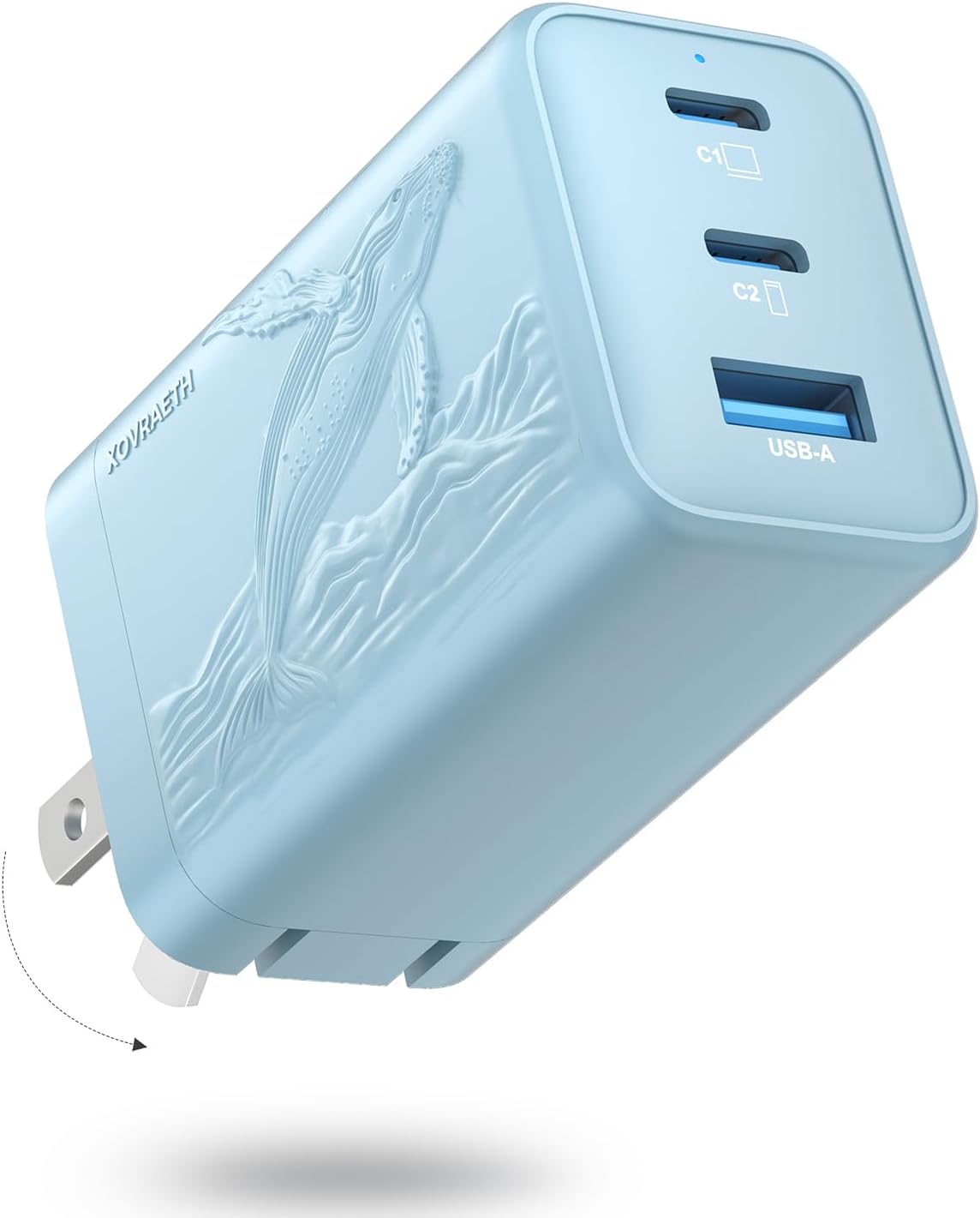 65W GaN Charger, Fast Charger Block compatible with MacBook Pro/Air, iPhone 17/16, Samsung S24/S23, iPad, Switch, etc. 3-Port USB-C Wall Charger for Multiple Devices on Work/Travel/Home(Blue)