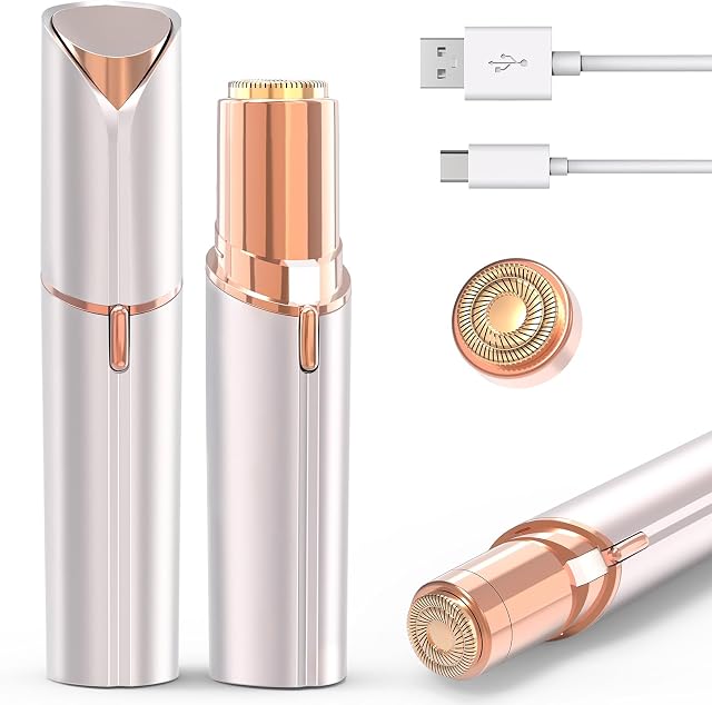 Enlèvement des cheveux visage pour les femmes hommes, Éclat électrique pour les femme, Eyebrow & Trimmer facial, Double lames rotatives Enlevant les cheveux pour lèvre supérieure Peach Fuzz