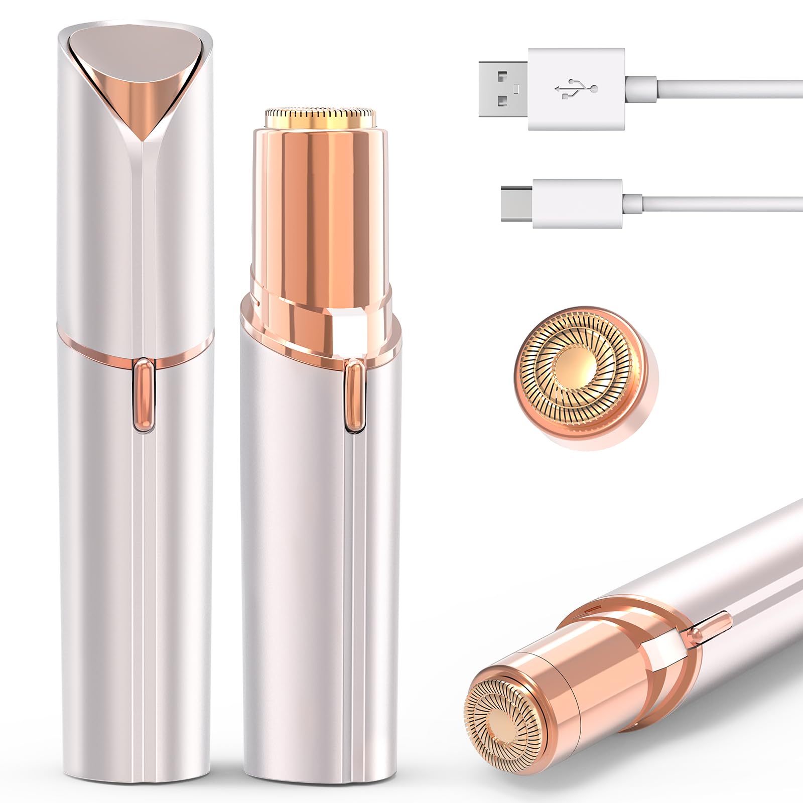 Facial Hair Removal for Women Men, Electric Shaver for Women,Eyebrow & Facial Trimmer,Double Rotating Blades Hair Remover for Upper Lip Chin Peach Fuzz Brow Hair Removal