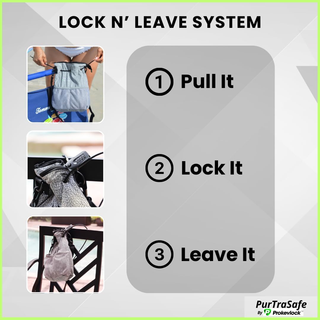 PurTraSafe Anti-Theft Crossbody Purse, UHMWPE & HPPE level V Material, Gray, Portable Key Lock Storage Purse for Travel, Camping, Pool, Beach, and More