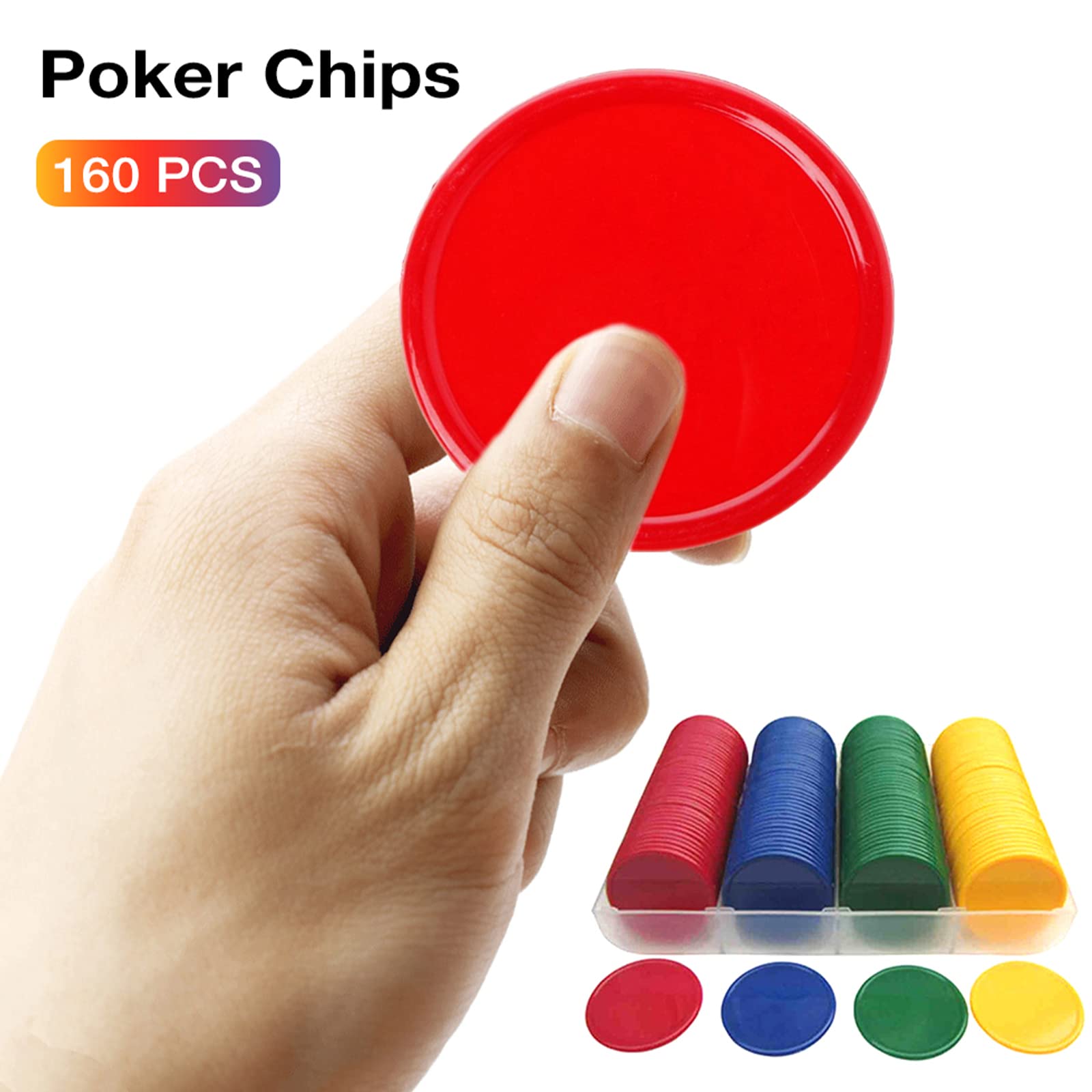 N/A Ensemble De 160 Jetons De Jeu De Jetons De Poker En Plastique Pour Enfants, Jeu D'apprentissage, Comptage De Jetons Vierges, Carte De Récompense Pour Enfants, 1.5 Pouces,Rouge