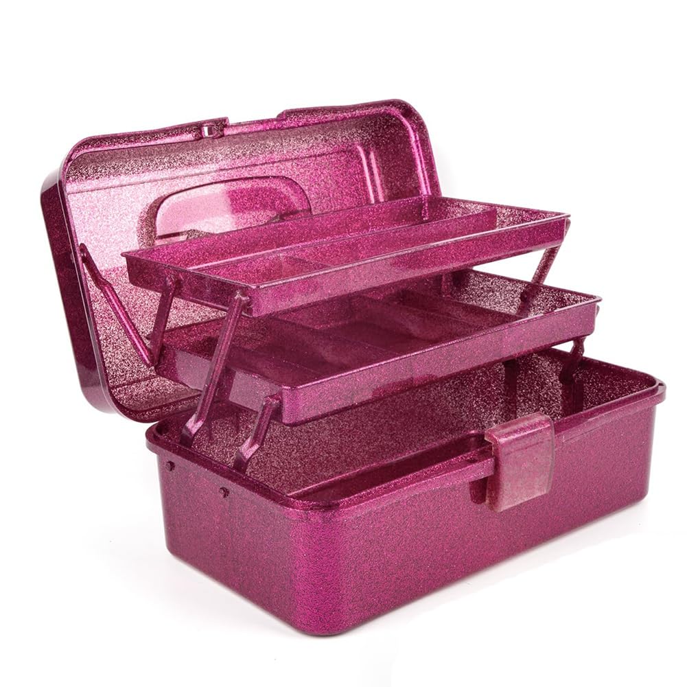 Benssey Pink Glitter & Craft Tool Storage Box,3-Layer Stackable Carry Tackle Box Sewing Box Organizer For Art