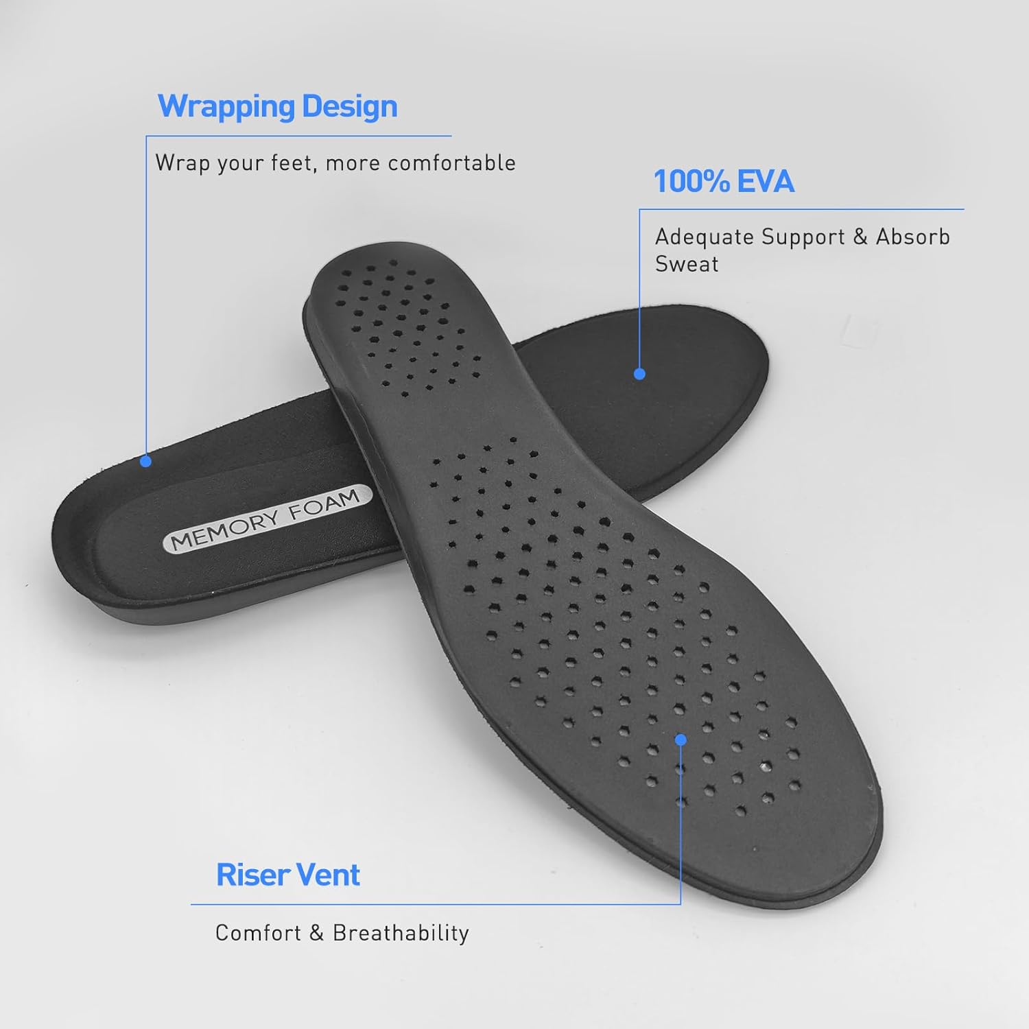 Replacement Shoe Insoles for Men's Shoes, Memory Foam Footwear Inserts for Comfortable Light-Weight and Cushion Shock Absorbing (US Men10.5-EU44)