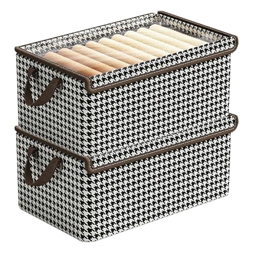 Image of PRIME PICK XL Wardrobe Closet Organizer Foldable Storage Box Versatile Space Saving Easy Carry Clothes Organizer with Lid and Frame Handles Black and White Pack of 2