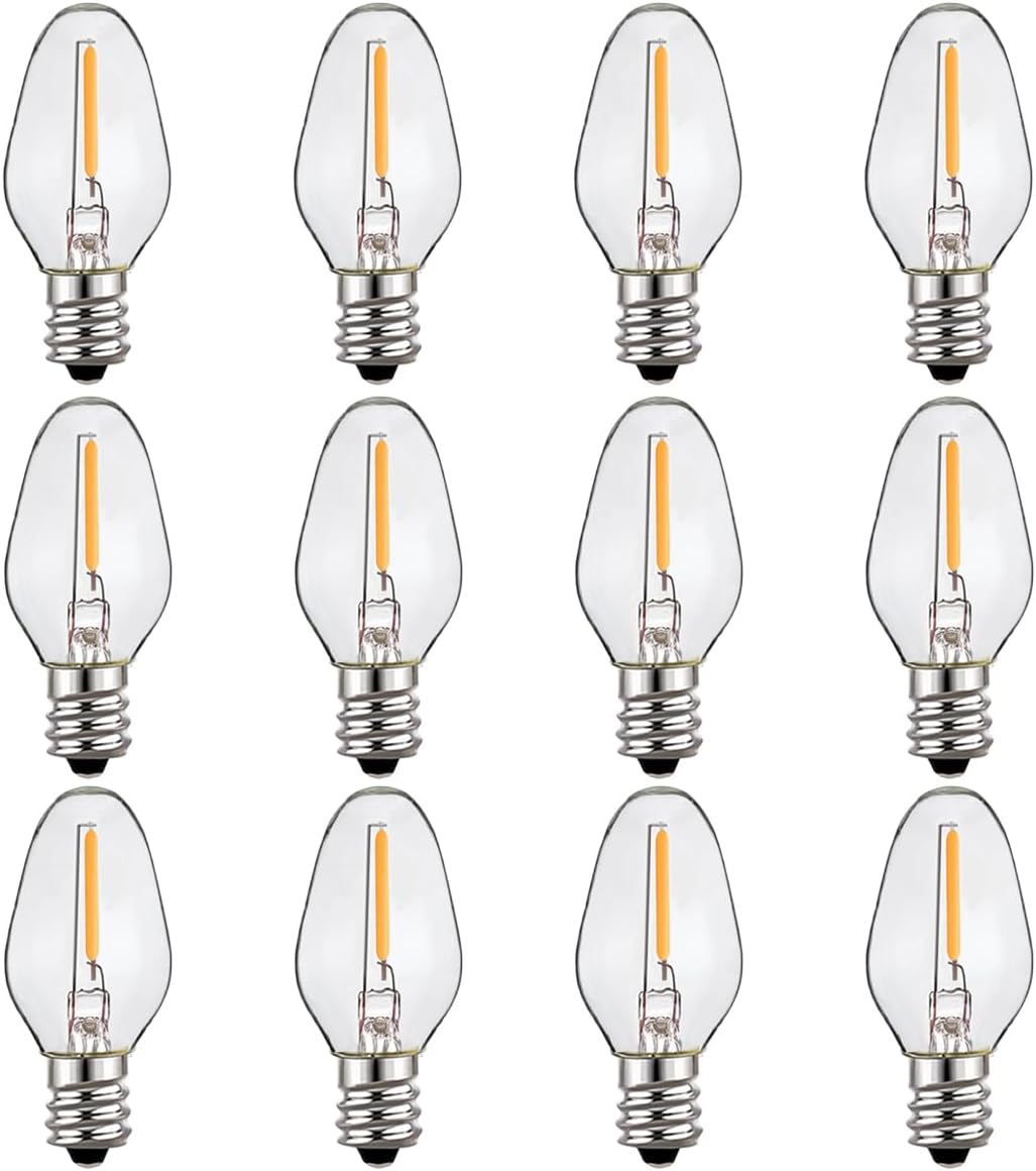 C7 LED Night Light Bulbs, E12 Candelabra Base 0.6 Watt LED Light Bulbs for Window Candles/Chandeliers/Night Lights,12 Packs, Waterproof,Warm White Glow (Equivalent to 7 Watt Incandescent Bulb)