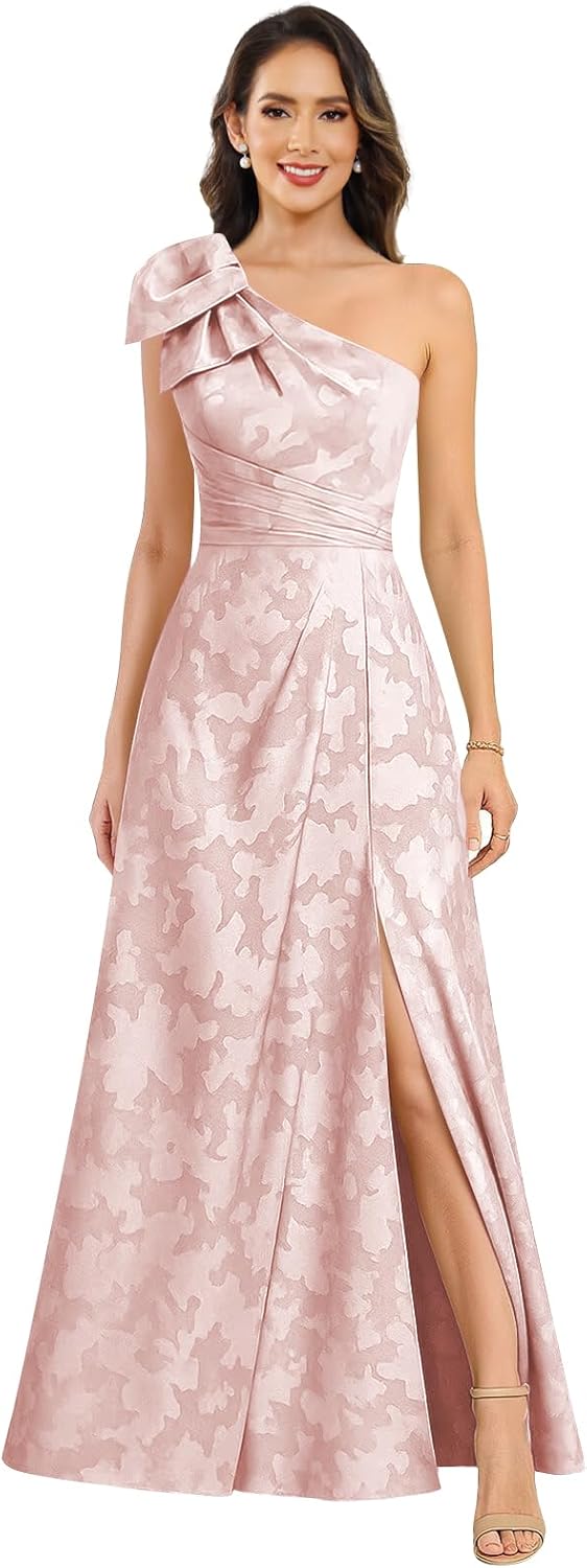 Mother of The Bride Dresses One Shoulder A Line Pleated Chiffon Floral Formal Evening Dress with Slit