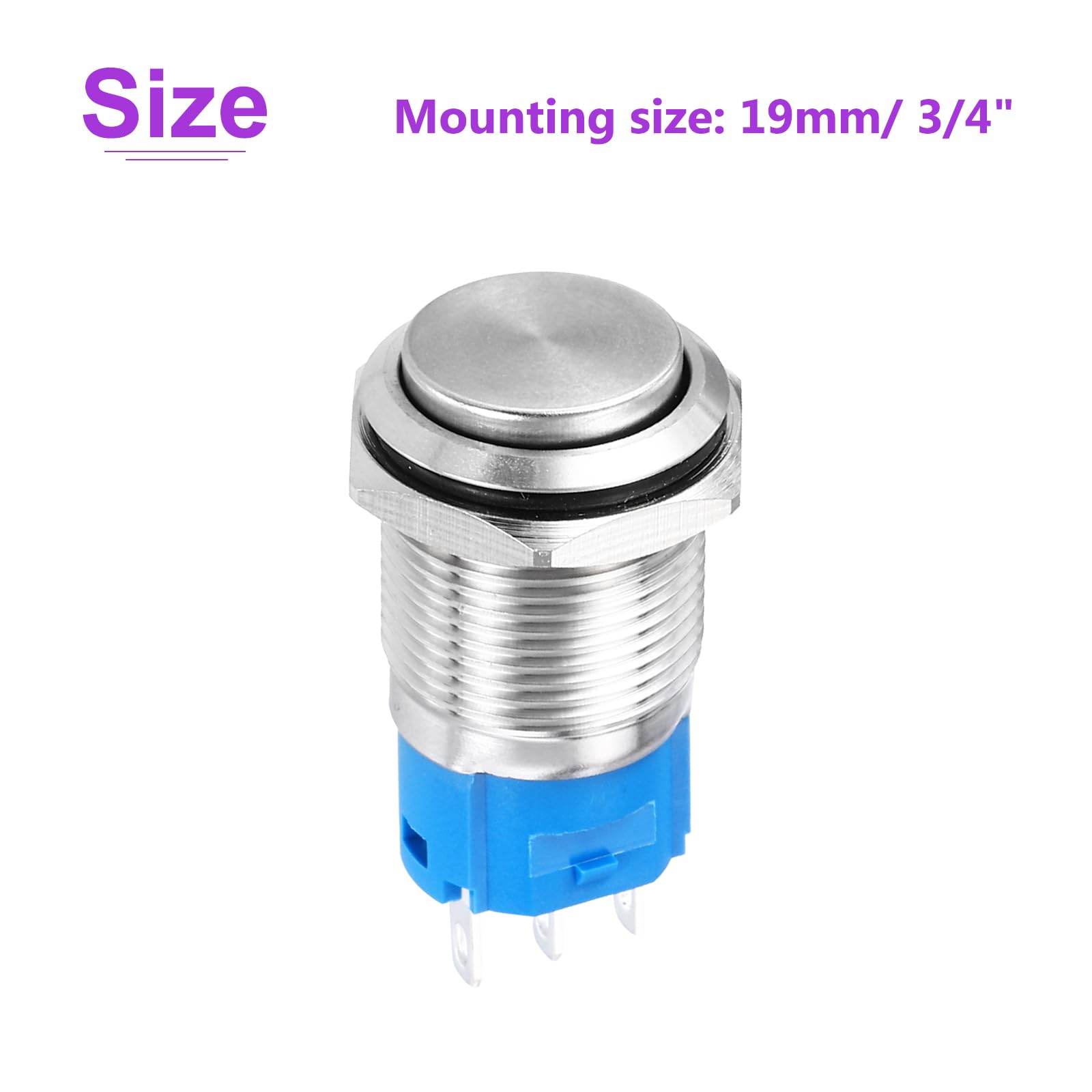DMiotech 19mm / 3/4" Stainless Steel Latching Push Buttons Switch Domed Head 5A 0-250V Silver Shell with Welding Foot 1NO1NC 2Pcs - Image 4