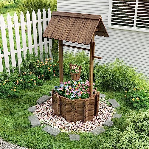 UDPATIO Wishing Wells for Outside, Wooden Wishing Well Planter for Yard, Upgrade Wishing Well with 4 Reinforced Rod & Hanging Bucket for Garden Patio Lawn Backyard Home Decor — view 5