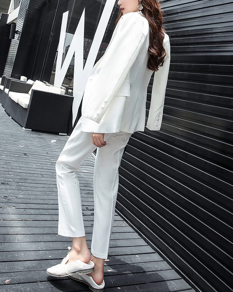 Mujer Blazer Y Pantalones Dos Piezas Set Conjunto Formales Ajuste Delgado Chaquetas Manga Larga Slim Fit Chaqueta de Traje Pantalones Largos,Traje Casual Oficina