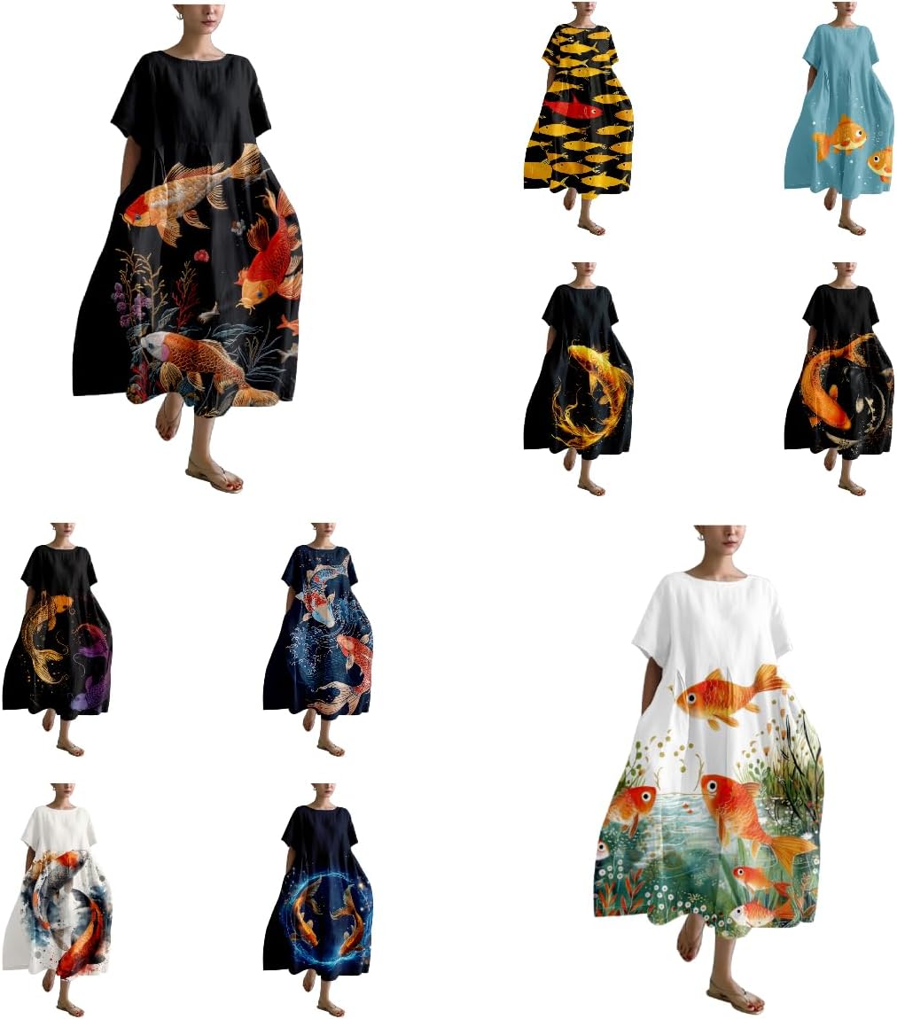 Womens Baggy Print Maxi Dress Summer Beach Vacation Casual Plus Size Long T Shirt Dresses - Image 4