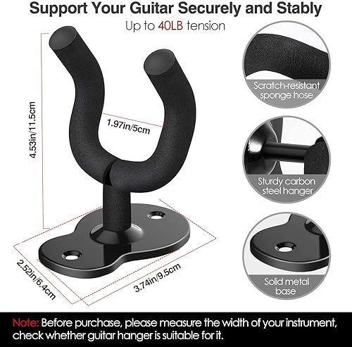 Miniatura 2 de MoKo Soporte de pared para guitarra, paquete de 3, soporte de pared para bajo, guitarra eléctrica, acústica, ukelele, guitarra, soporte de pared,
